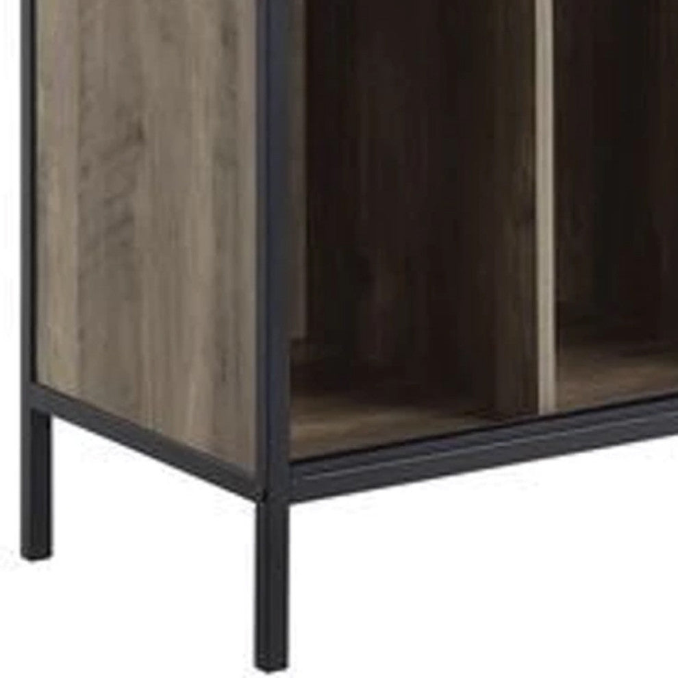 Benzara BM266445 TV Stand With Metal Frame, Rustic Oak Brown and Black
