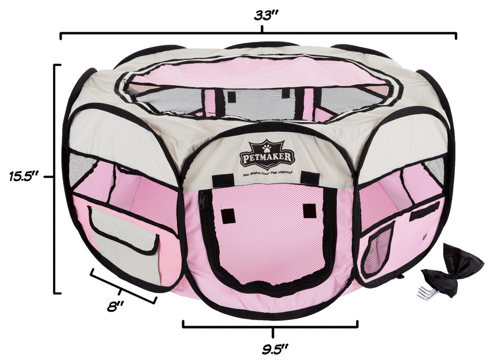 Portable Pop Up Pet Play Pen Carrying Bag 33" Diameter 15.5" Pink by Petmaker