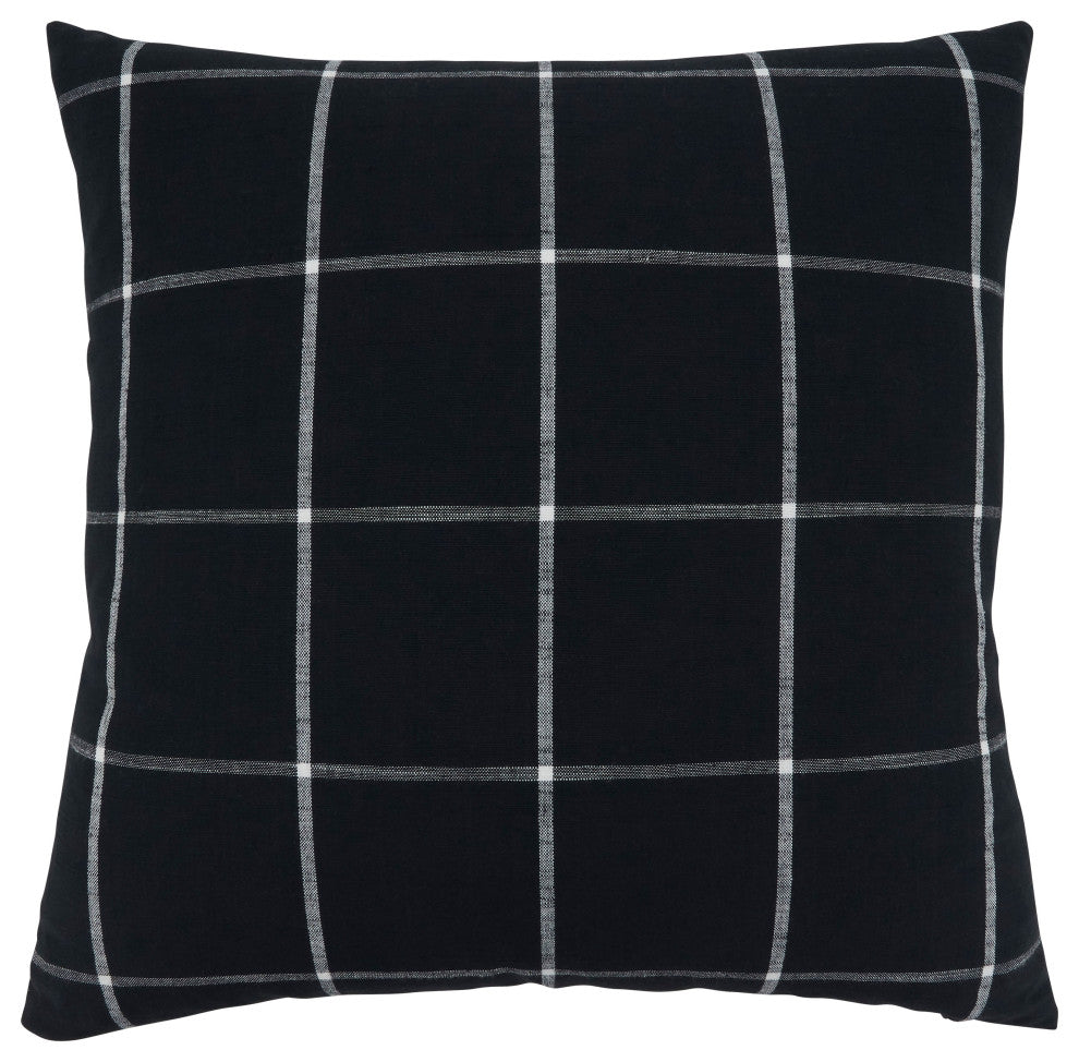 Large Plaid Design Down-Filled Throw Pillow, 20"x20", Black