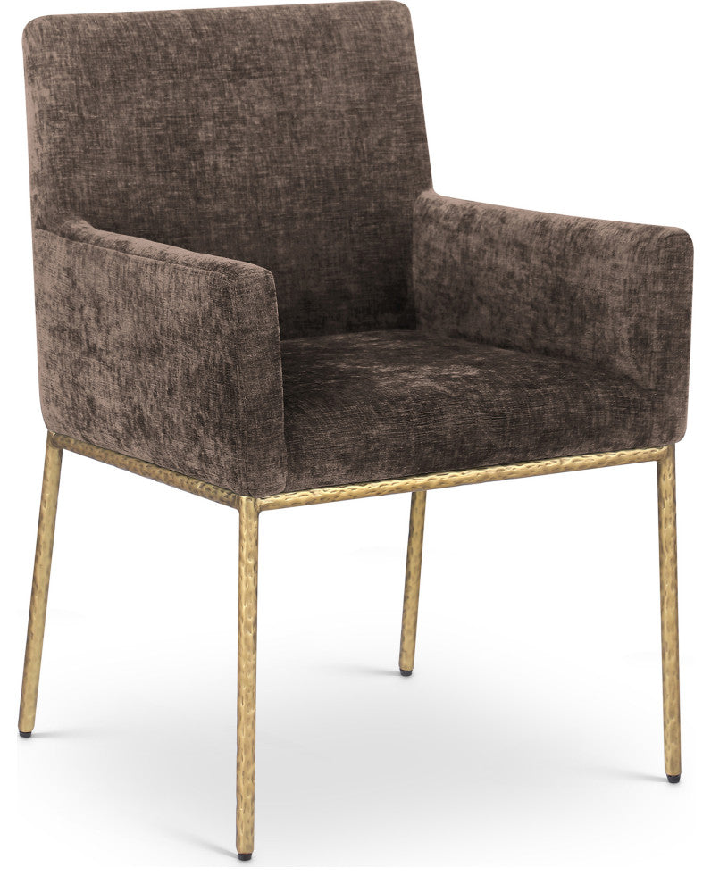 Reeves Upholstered Dining Chair, Brown, Chenille , AC,  Brushed Brass, Set of 2