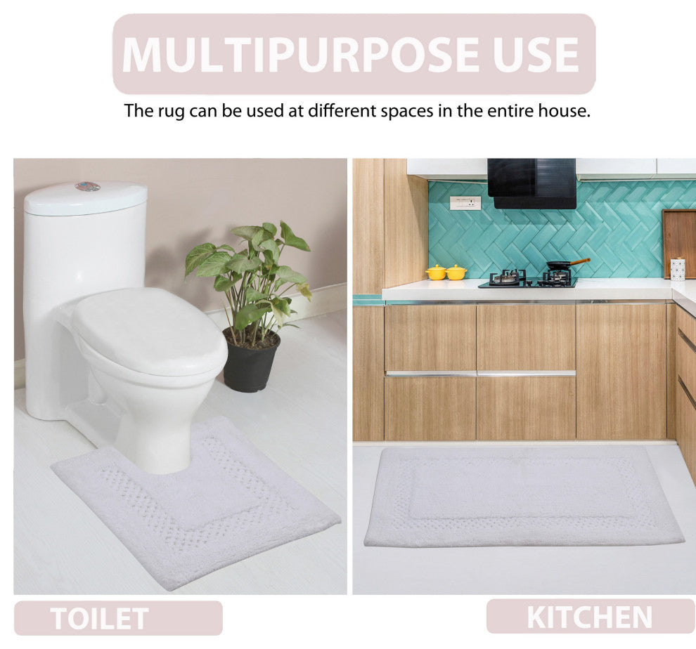 Classy Bath Rugs Set, 17"x24" Rectangle, White