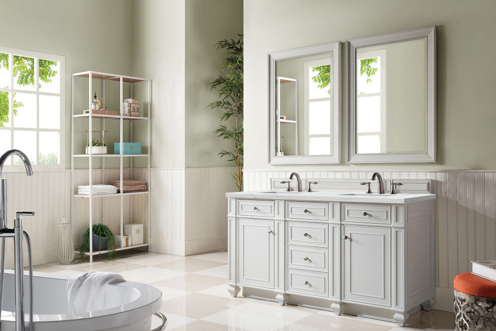 James Martin 157-V60D-BW-3ENC 60" Double Vanity Bright White w/ 3 CM Quartz Top