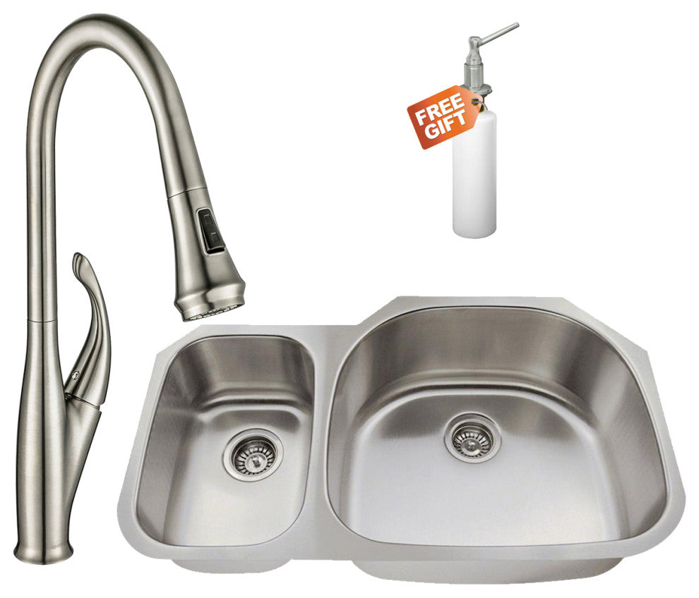 31.5" Undermount Stainless Steel 30/70 Double Bowl Kitchen Sink and Faucet Set