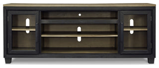 83" TV Entertainment Media Console, 2 Door, Wood, Glass, Black, Brown