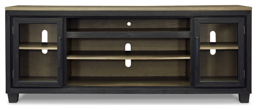 83" TV Entertainment Media Console, 2 Door, Wood, Glass, Black, Brown