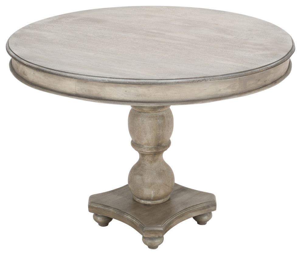 42" Mango Wood Dining Table Round Top Pedestal Base Washed White Gray