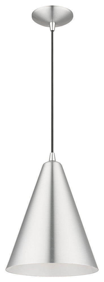 Dulce 1-Light Brushed Aluminum Cone Pendant, Polished Chrome Accents