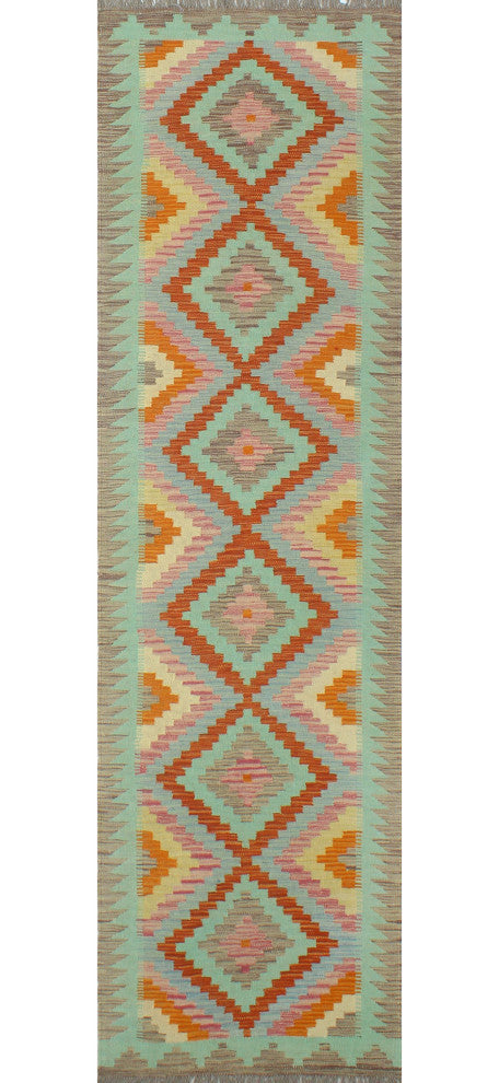 Sangat Kilim Maliheh Red/Light Green Runner, 2'9x9'11