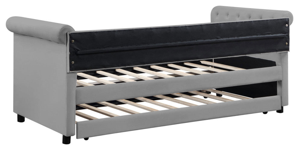 Gewnee Twin Size Upholstered Daybed with Trundle,Gray
