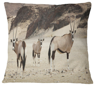 Beautiful Wildebeests On Valley Landscape Printed Throw Pillow, 18"x18"