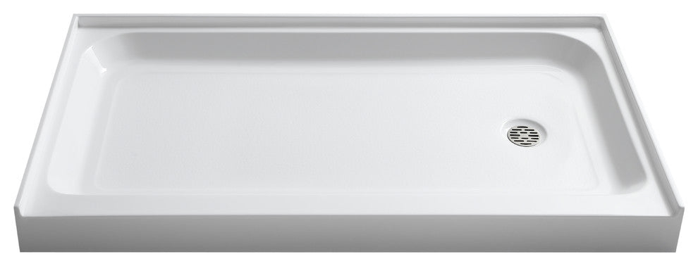 ANZZI Tier 32"x60" Center Drain Single Threshold Shower Base, White, 32"x60", Right Drain