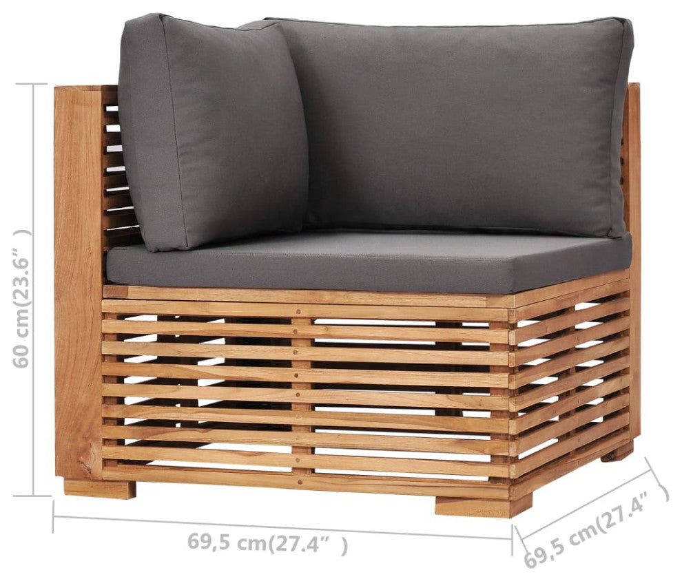 vidaXL Patio Corner Sofa With Gray Cushion Solid Teak Wood
