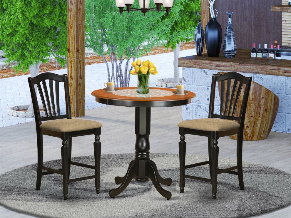 3 Pc Counter Height Table, Chair Set, High Table, 2 Counter Height Dining Chair.