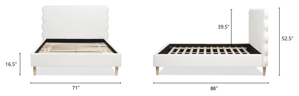 Stockholm Modern Wavy Headboard Platform Bed, Antique White Polyester, Queen