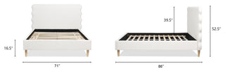 Stockholm Modern Wavy Headboard Platform Bed, Antique White Polyester, Queen