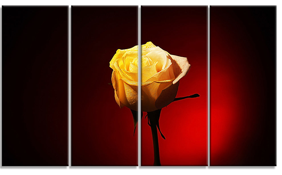 Beautiful Yellow Colored Rose, Large Floral Canvas Art Print, 48"x28", 4 Panels
