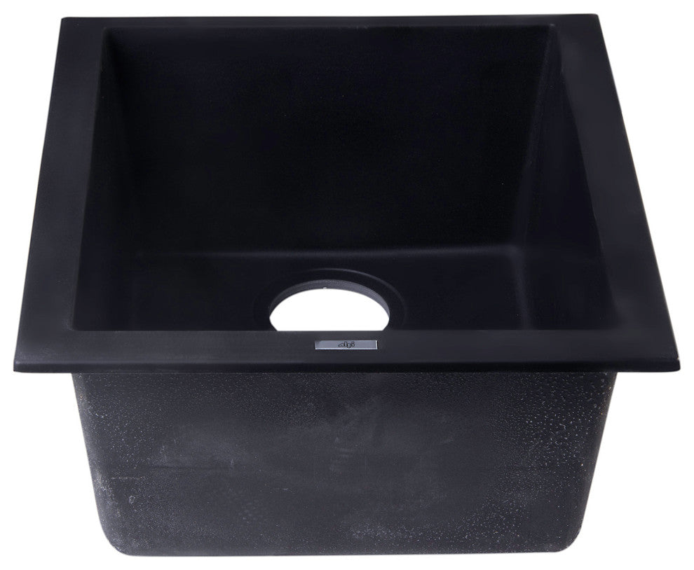 ALFI brand AB1720UM-BLA Black 17" Undermount Rectangular Granite Prep Sink