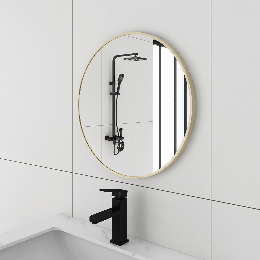 20" Round Framed Wall Mounted Bathroom Vanity Mirror, Light Gold
