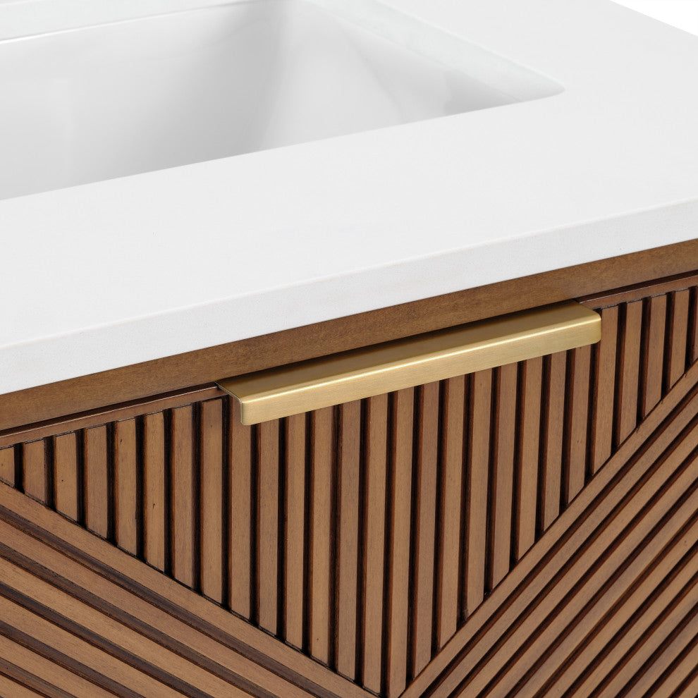Diamond 24" Bath Vanity, Walnut/Satin Brass, 24", White Quartz Top