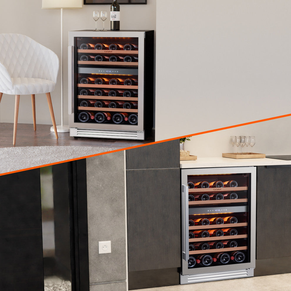 Ca''Lefort 24" 46 Bottle Built-In Wine Cooler Dual Zone Refrigerator Low Noise