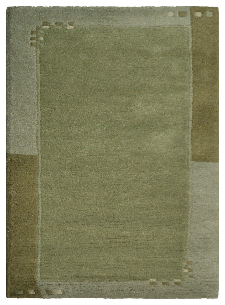Hand Knotted Tibbati Wool Area Rug Contemporary Green