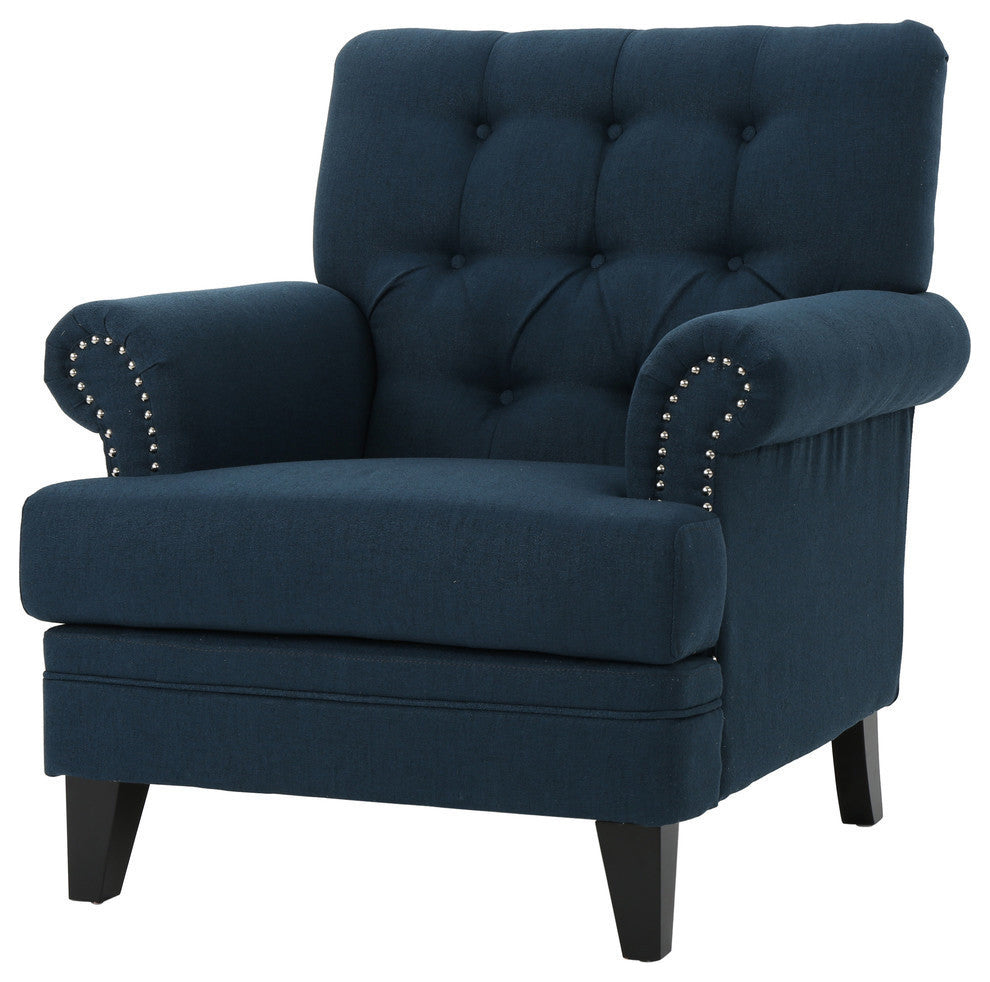 GDF Studio Arielle Plush Tufted Back Fabric Club Armchair, Navy Blue