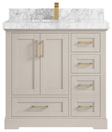 Boston 36" Center Sink Bath Vanity in Fine Grain 2" Carrara Marble