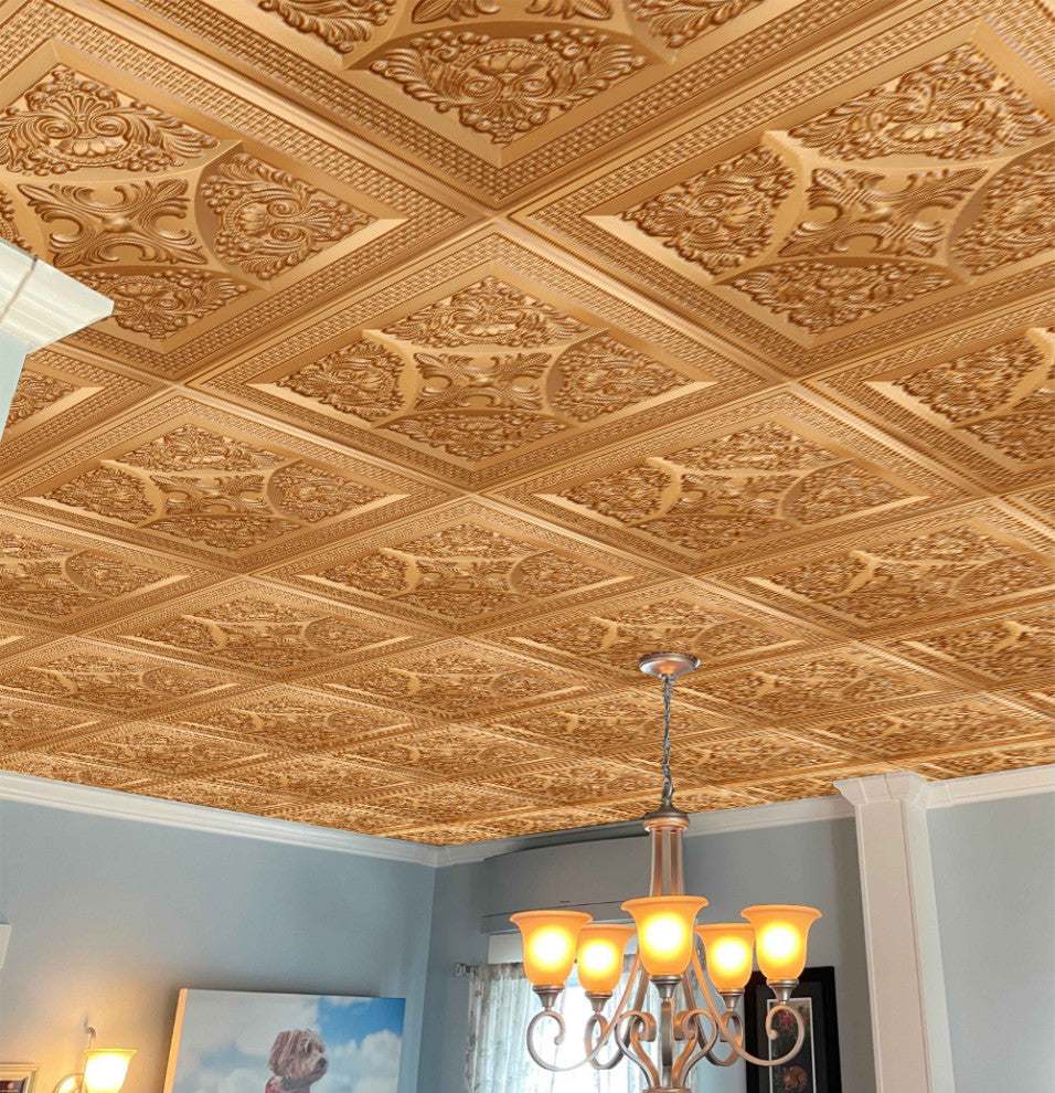 Gold 3D Ceiling Panels, 2'x2', 200 Sq Ft, Pack of 50