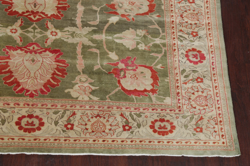 Vegetable Dye Traditional Area Rug Oriental Turkish Hand-Knotted, Green, 9 X 12