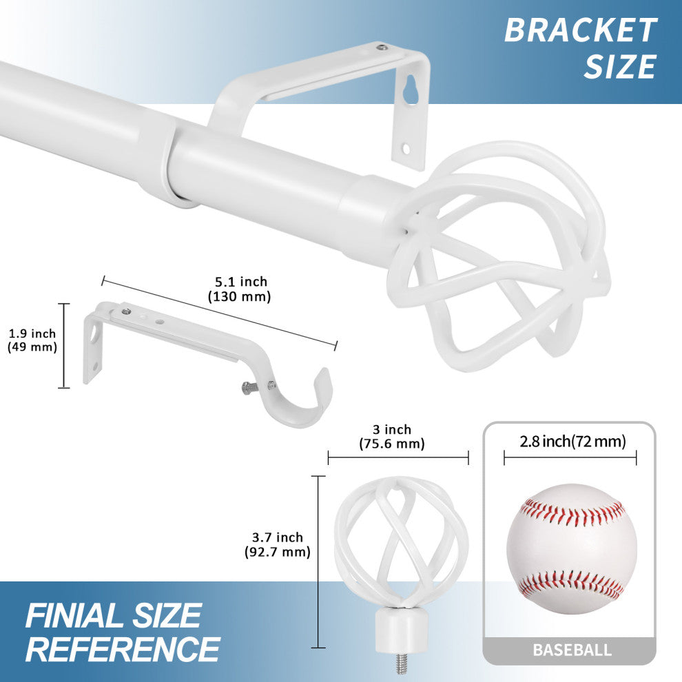 1" Zeffoli Drapery Curtain Rod, Glossy White, 84"-120"