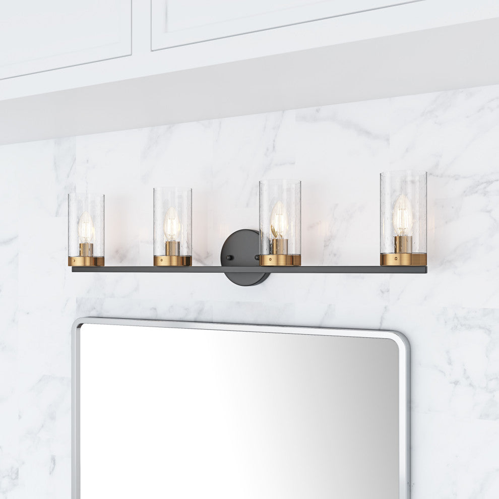 Black 4-Light Clear Cylinder Glass Design Bathroom Vanity Light