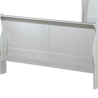 Benzara BM221305 Sleigh Design Eastern King Size Bed with Thin Legs, Silver