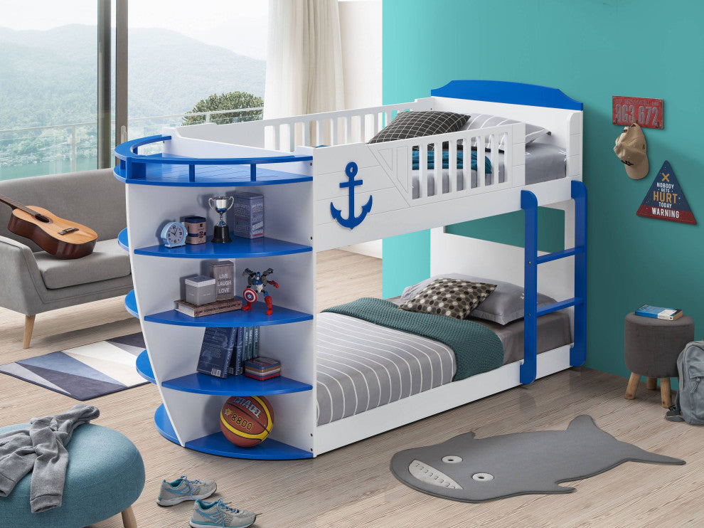 ACME Neptune Twin/Twin Bunk Bed WithStorage Shelves, Sky Blue Finish