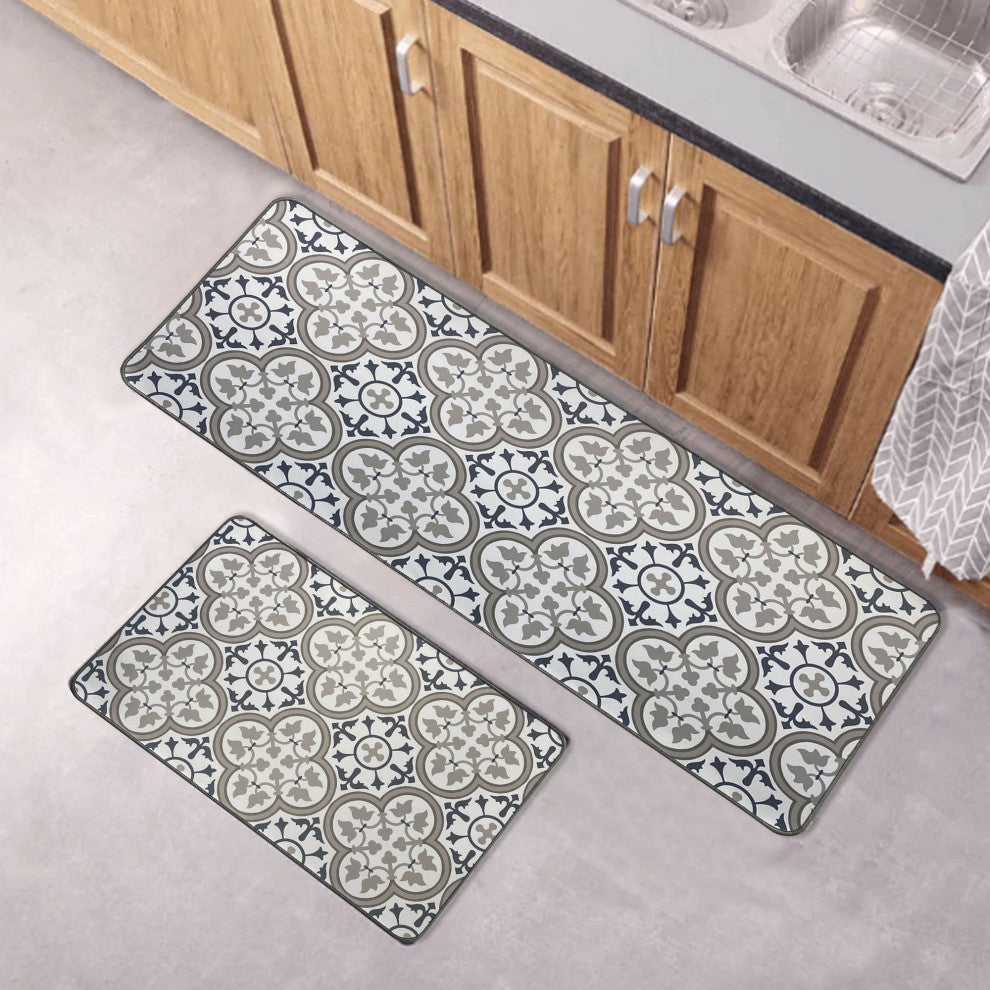 Paco Printed Kitchen Runner Mat 47" x 20" Blue and Gray Tile Design