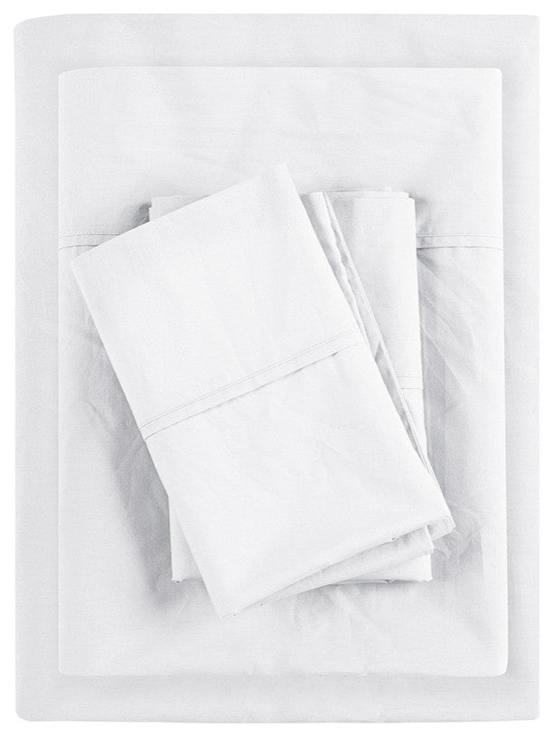 Madison Park Peached Percale Cotton Peached Percale Sheet Set, White
