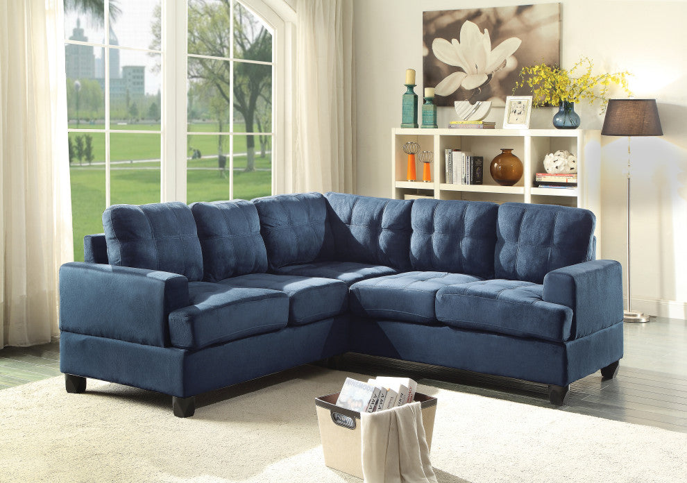 Partington Suede Sectional, Navy Blue Suede