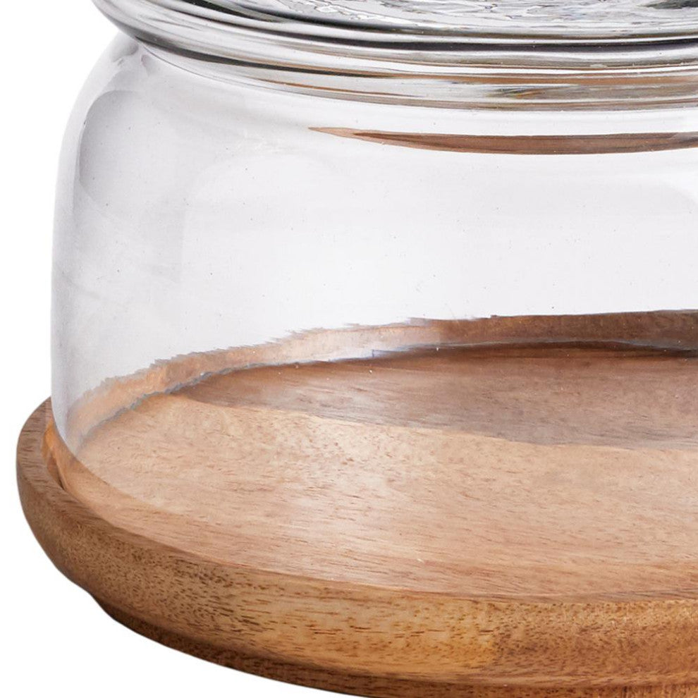 Round Farmhouse Glass Dome Wood Tray Base 12 x 9in Cloche Food Display Terrarium
