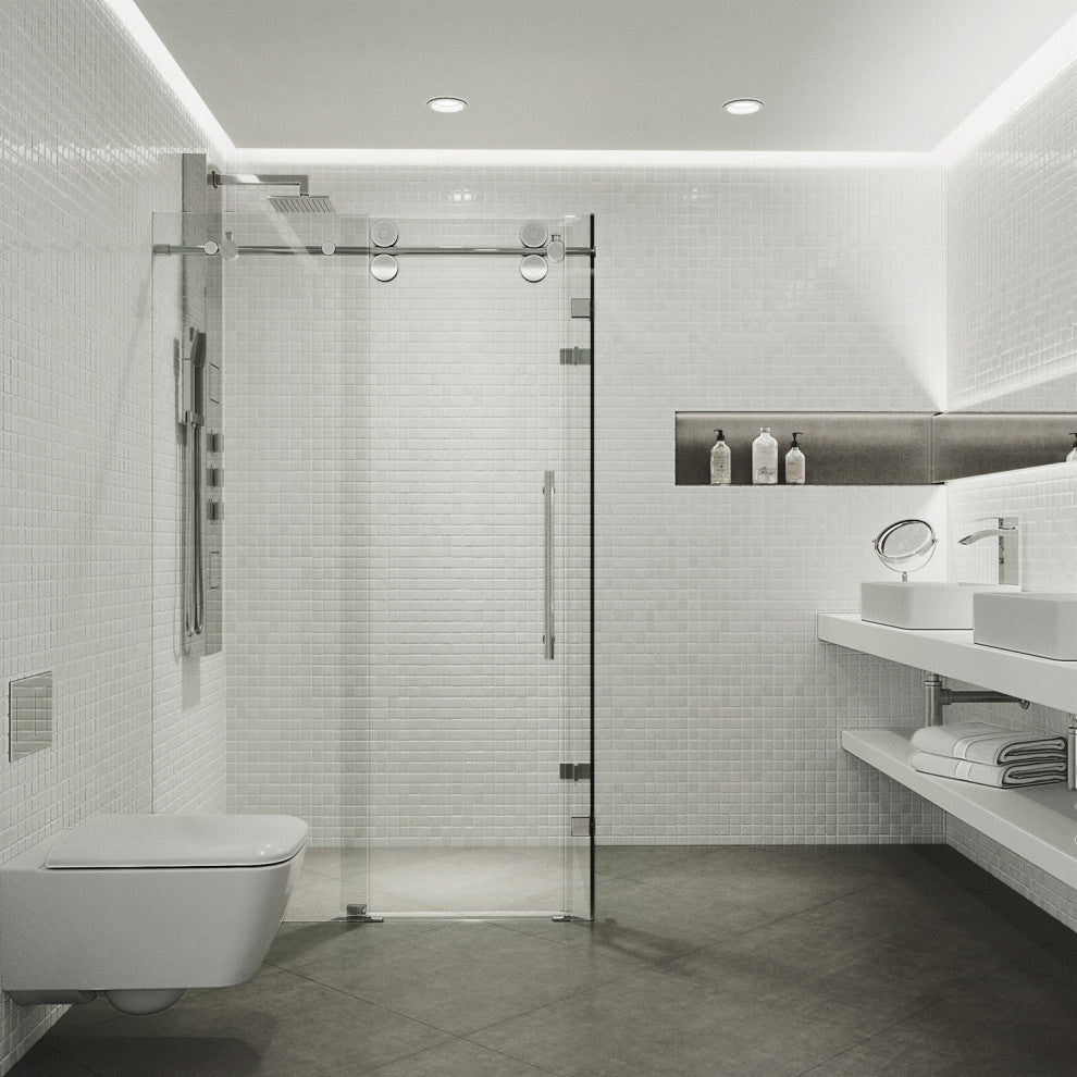 VIGO Winslow Frameless Sliding Shower Enclosure, Chrome, 35" D X 46" W X 74" H, Without Base