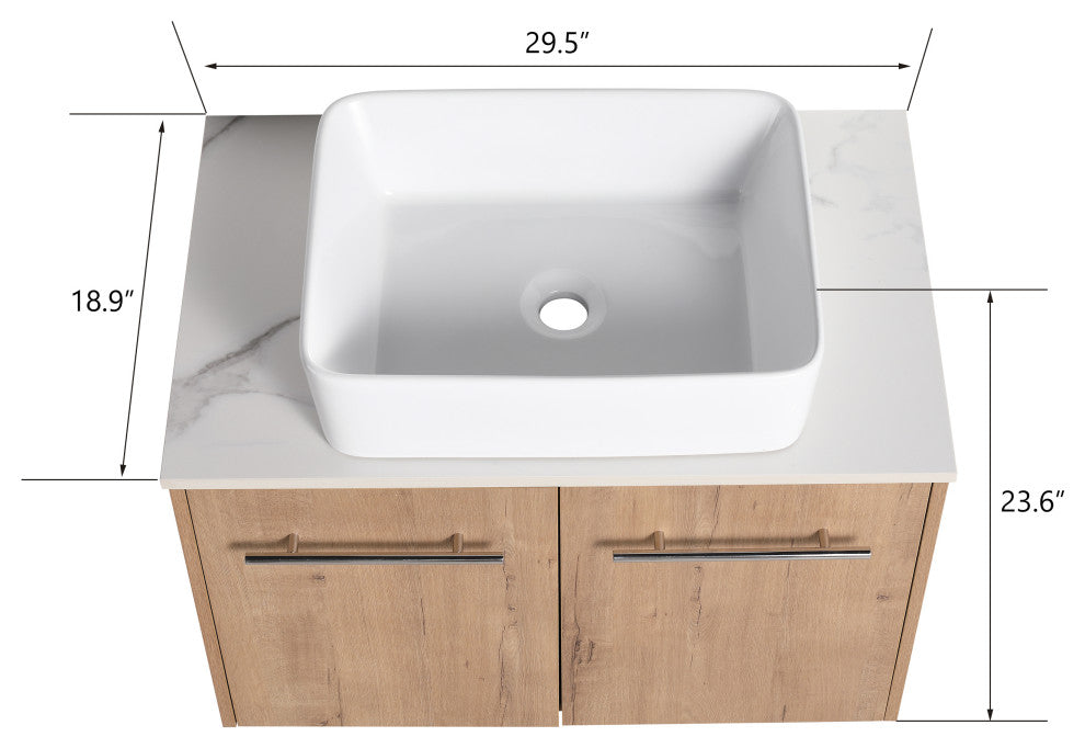 BNK 30 Inch Bathroom Vanity With Sink, Modern Wall Mount Bathroom Vanity Set, Rectangular Basin, 30 Inch