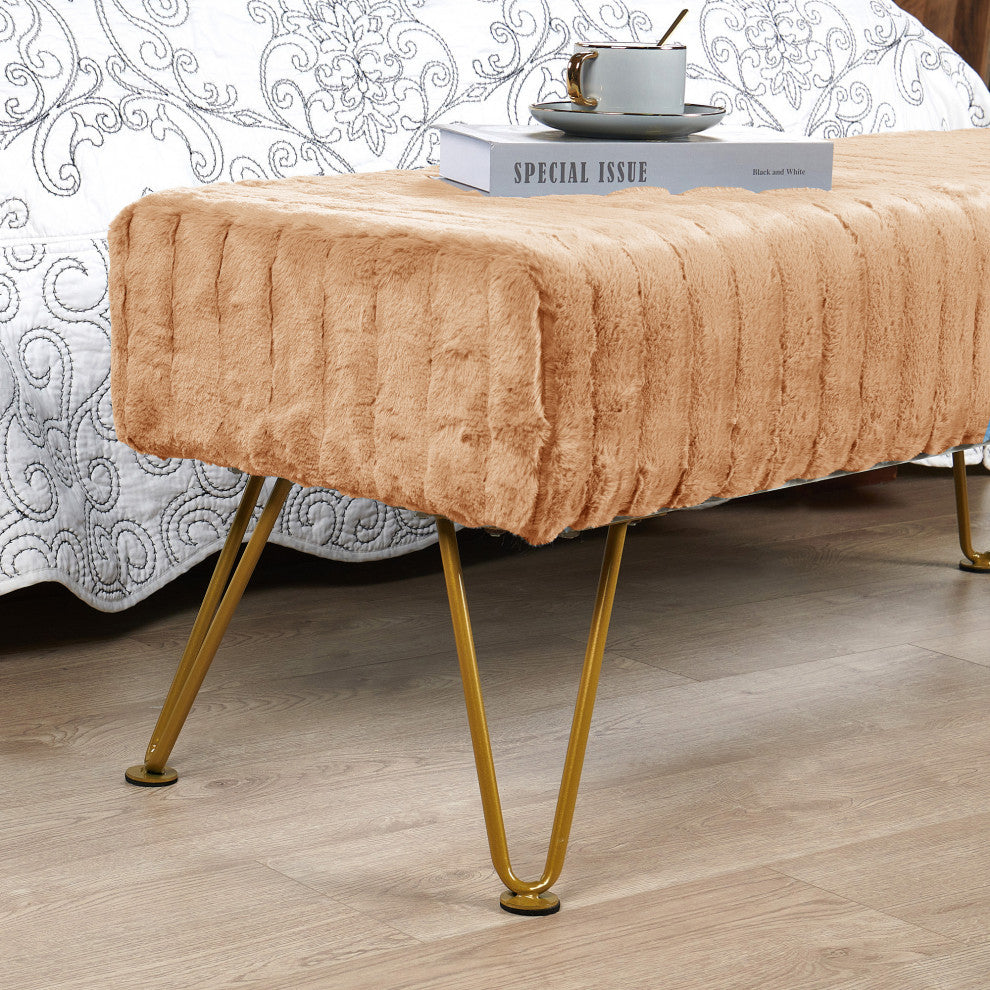 Super Mink Rectangle Ottoman With Golden Legs Honey Ginger 46
