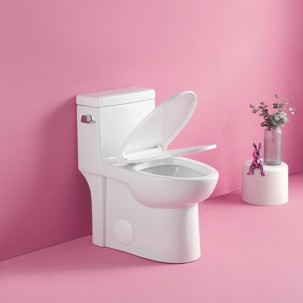 One-piece 1.28 GPF Single Flush Elongated Toilet with Soft-Close Seat