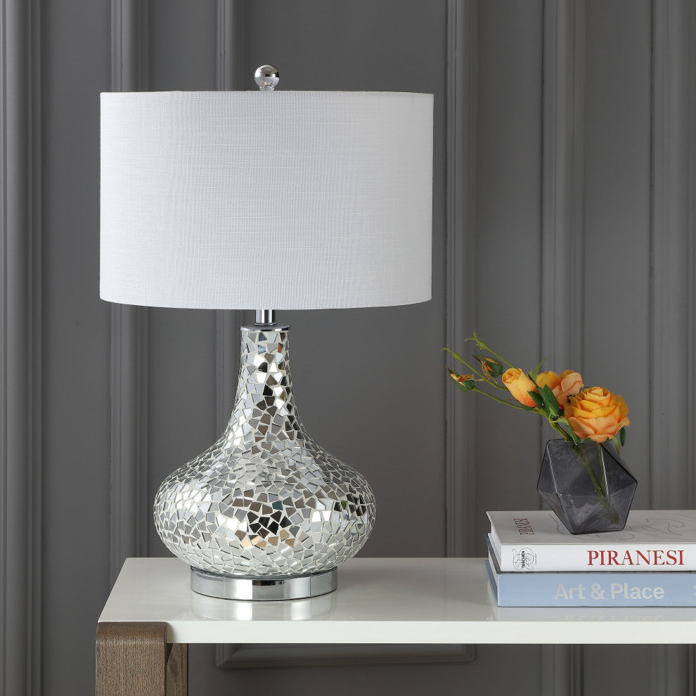 Emilia 26" Mirrored Mosaic Table Lamp, Silver