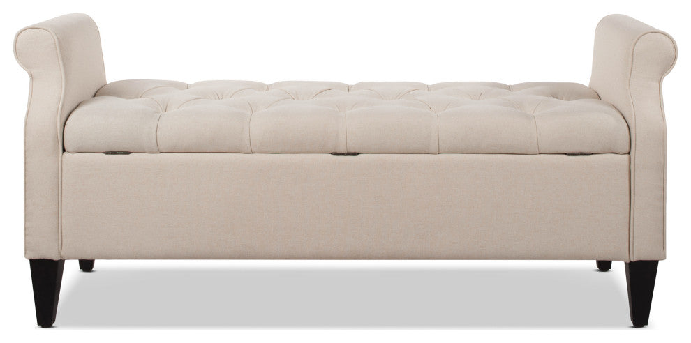 Jacqueline 58" Tufted Storage Bench, Sky Neutral Beige Polyester