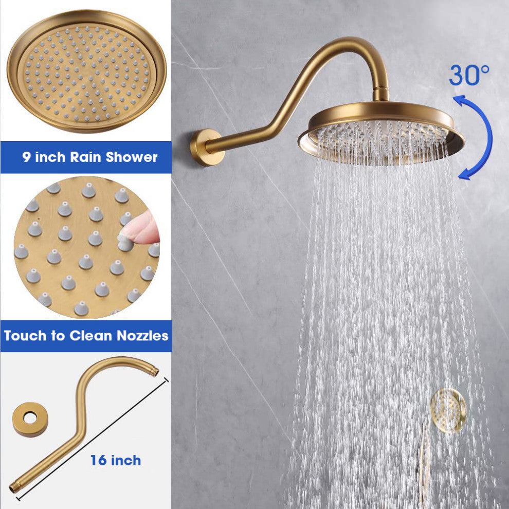 Antique Shower System with 4 Body Jets and Shower Valve, Brushed Gold
