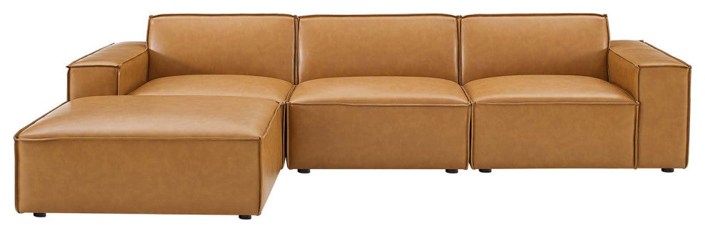 Sectional Sofa Set, Faux Vegan Leather, Tan, Modern, Living Lounge Hospitality