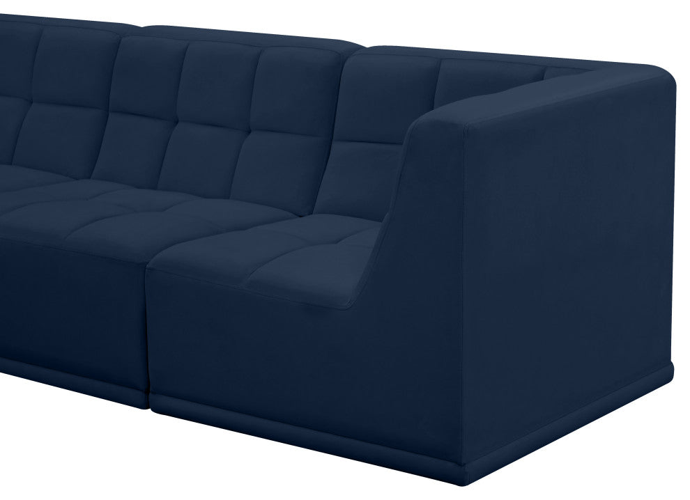 Relax Velvet Upholstered 6-Piece L-Shaped Modular Sectional, Navy