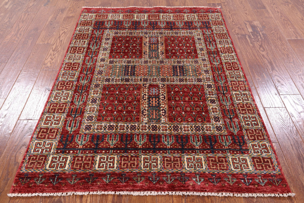 Tribal Persian Gabbeh Handmade Wool Rug 4' 1" X 5' 8" Q5843