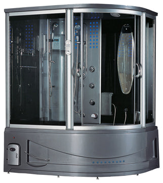 Siena Steam Shower, Heated Massage Bathtub Whirlpool Hot Tub Sauna, Gray