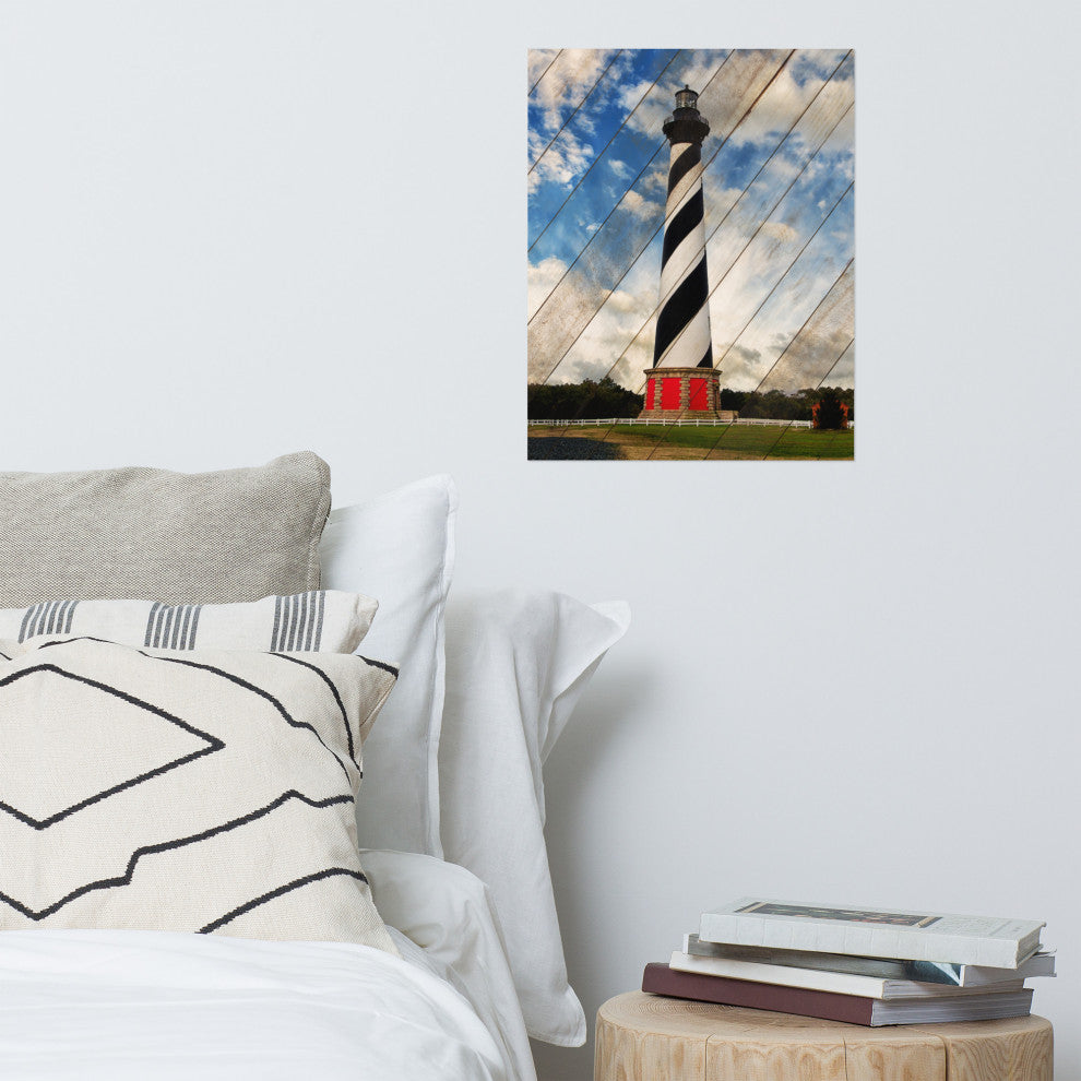 Faux Wood Cape Hatteras Lighthouse Landscape Photo Unframed Wall Art, 16" X 20"