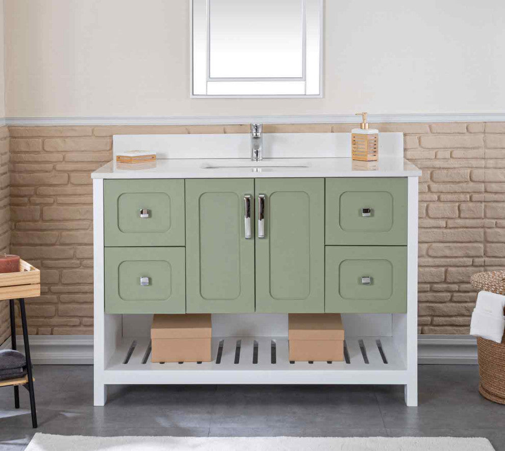 Florin Collection 48" Bathroom Vanity With Sink, Mirror, Countertop, Green